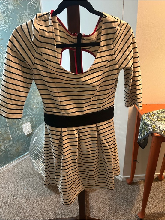 Lavand. Dresses & Skirts - Striped Black & White Fit-and-Flare Dress with Back Cutout Nautical